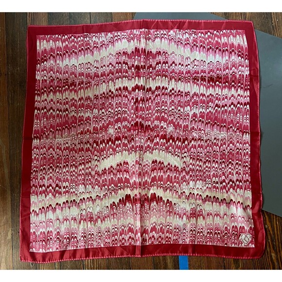 Vintage Ray Strauss Red Marbled Silk Scarf 27” Square Made in Japan - Picture 9 of 9
